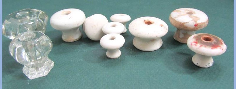 LOT antique 10pc PORCELAIN & GLASS DRAWER CABINET KNOBS pulls 3/4-1 1/2 inch