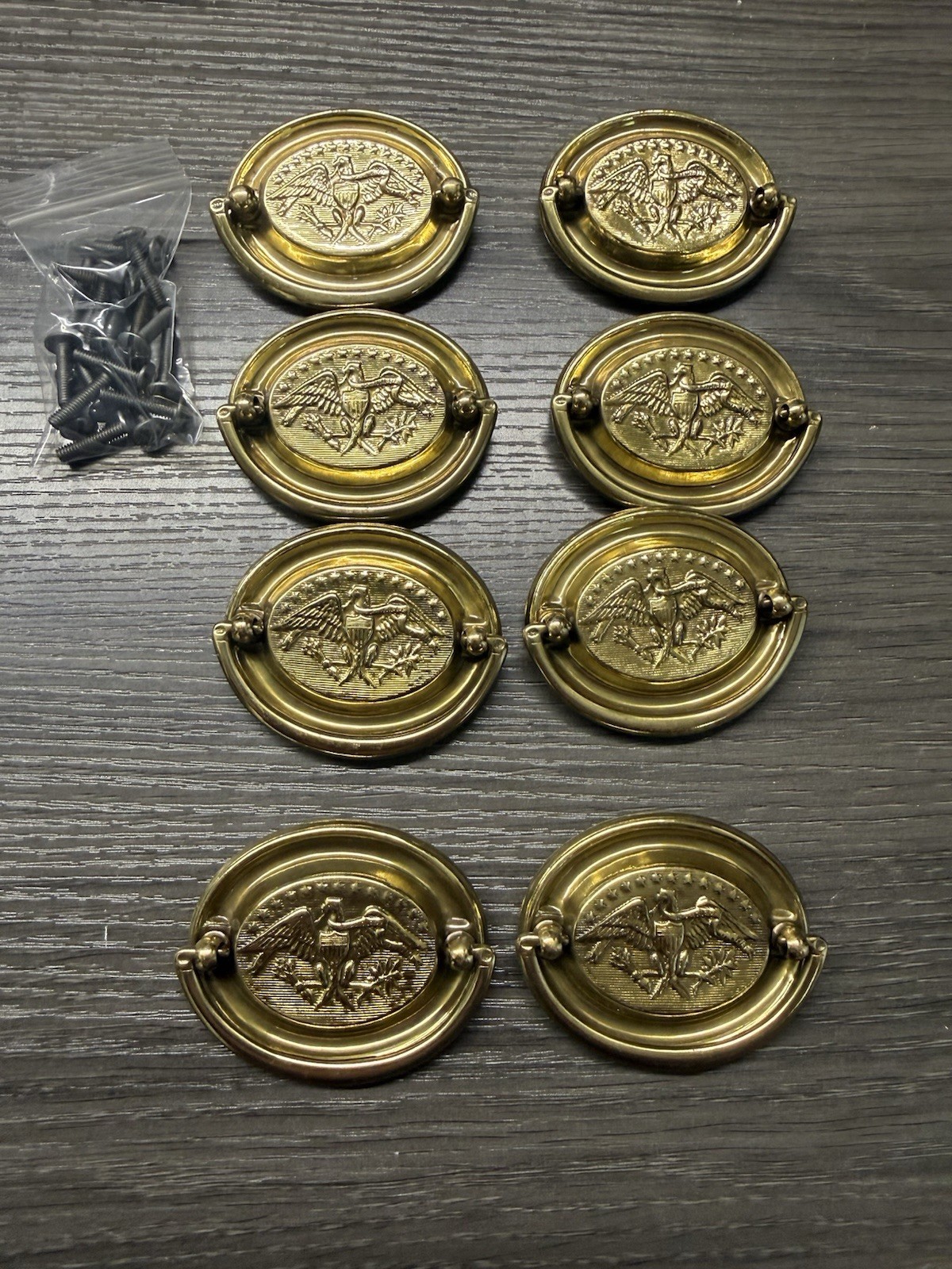 8 RARE Keeler Brass HEPPLEWHITE AMERICAN OVAL EAGLE Drawer Pulls Handles NOS (3)