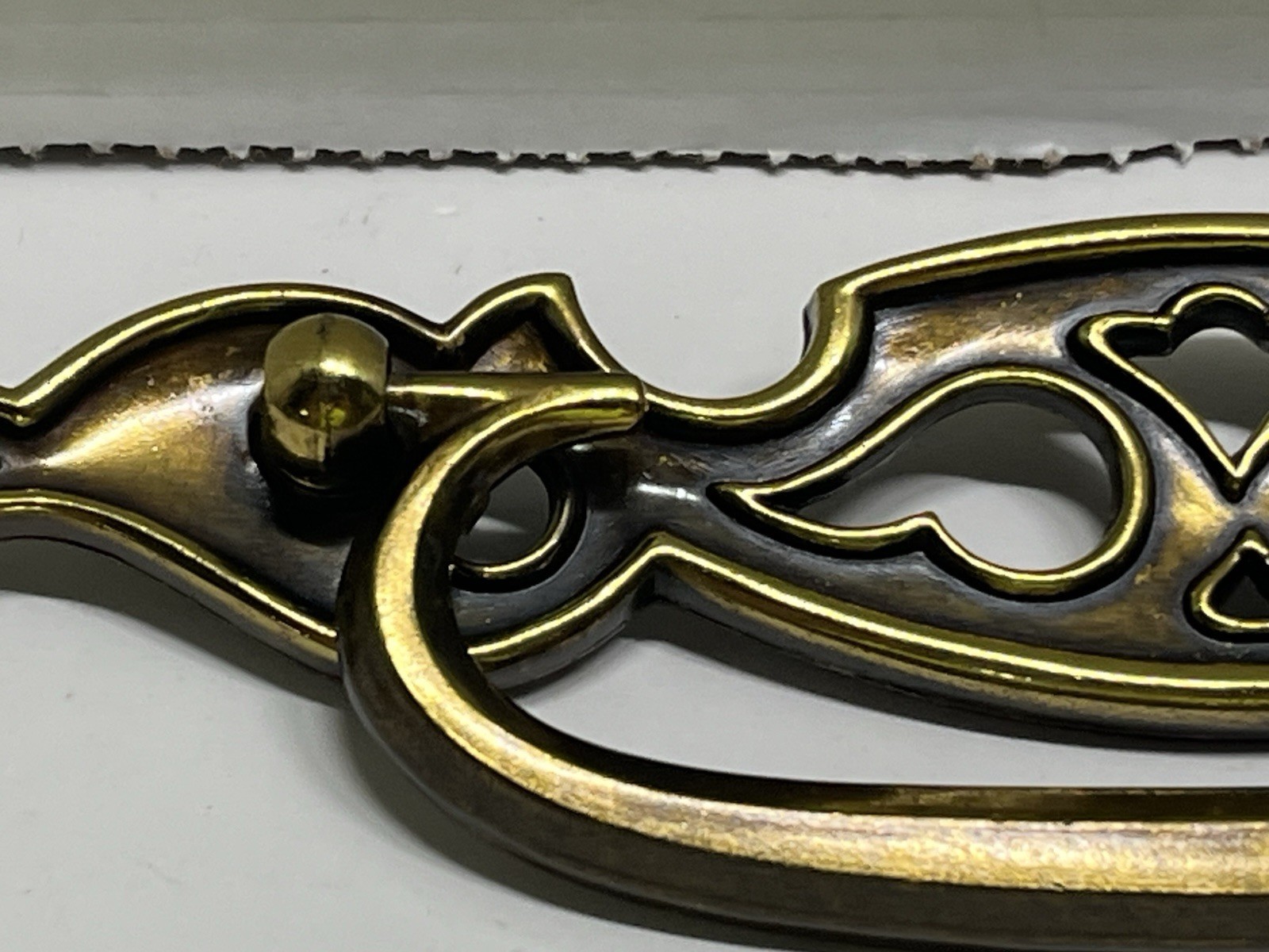 Vintage NOS KBC Heavy Antique Brass Ornate Scrollwork Drop Bail Pull
