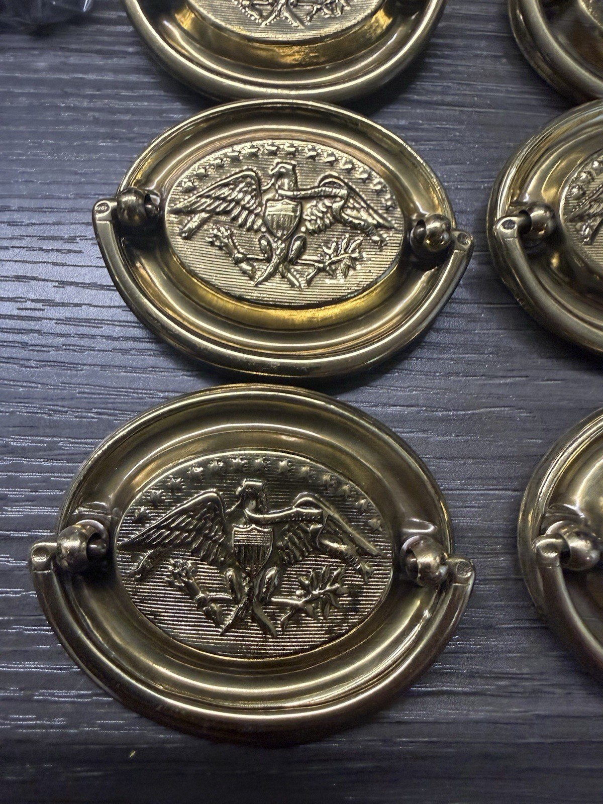 8 RARE Keeler Brass HEPPLEWHITE AMERICAN OVAL EAGLE Drawer Pulls Handles NOS (3)