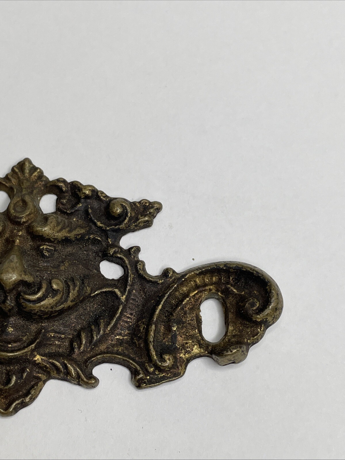 Antique Old Man Wind Winter Heavy Brass Drawer Pull Back Plate