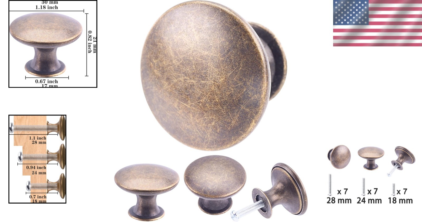 Classic 6 Pack Antique Brass Drawer Pulls – Easy Install Knobs with Screws