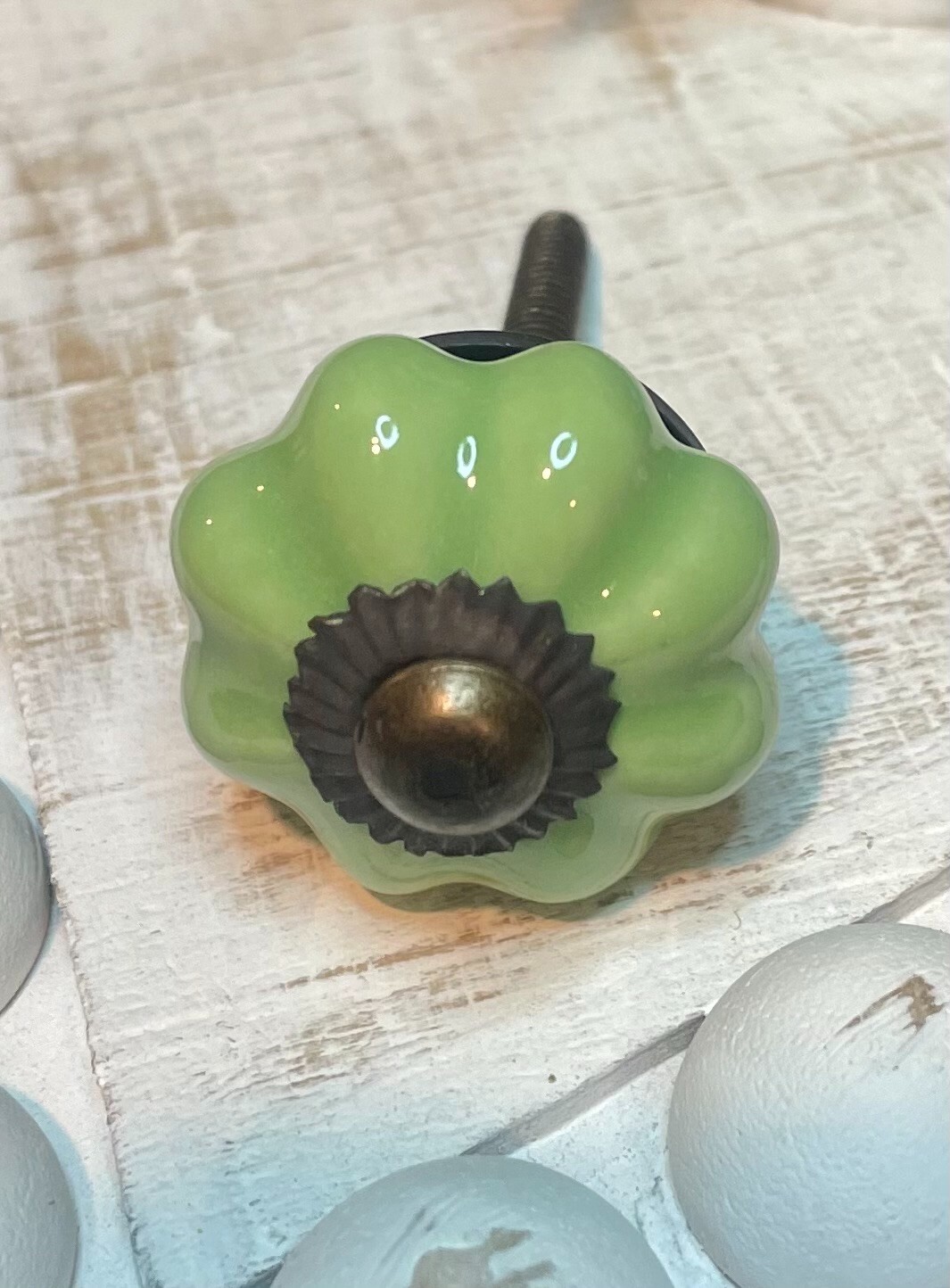 Antique Ceramic Gold Bronze Drawer Pulls Green Flower Door Kitchen Cabinet Knob