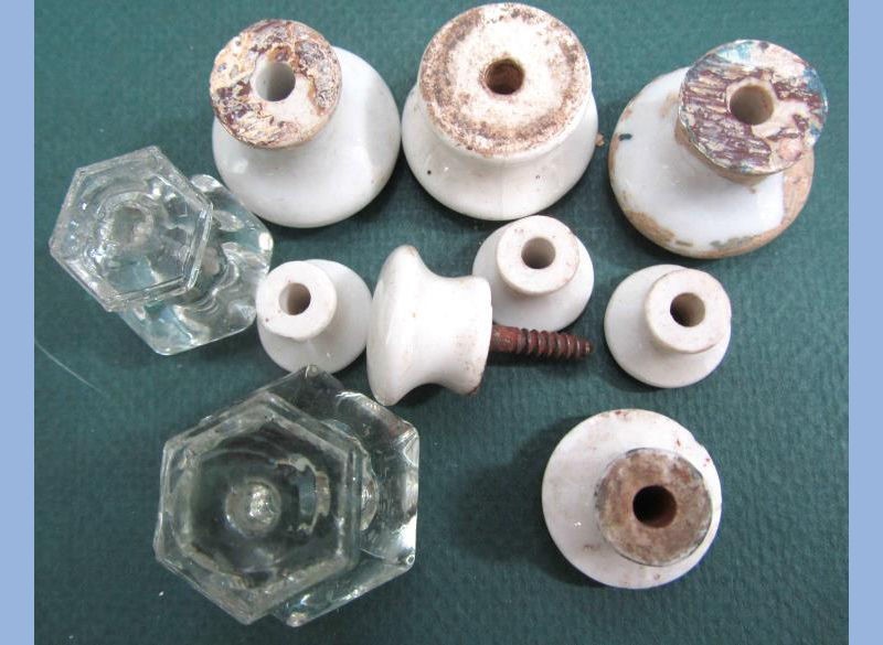 LOT antique 10pc PORCELAIN & GLASS DRAWER CABINET KNOBS pulls 3/4-1 1/2 inch