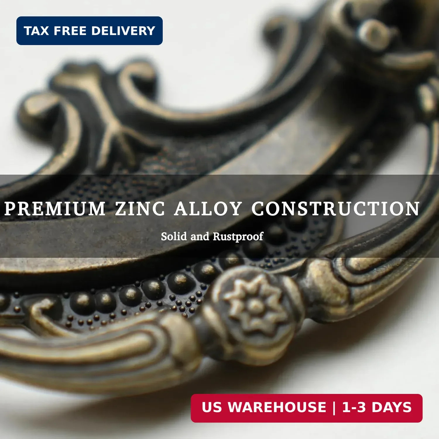 8 Pack Antique Bronze Baroque Style Drop Bail Drawer Pulls, 2 Inch Hole Center V