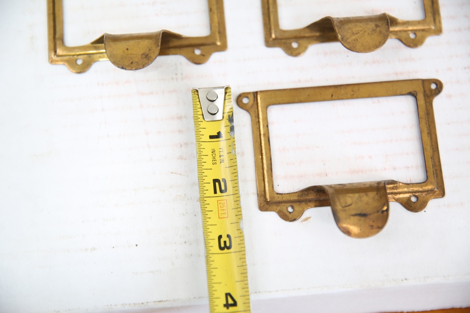 Vintage Card Catalog Brass Drawer Pull Label Card name Holder apothecary cabinet