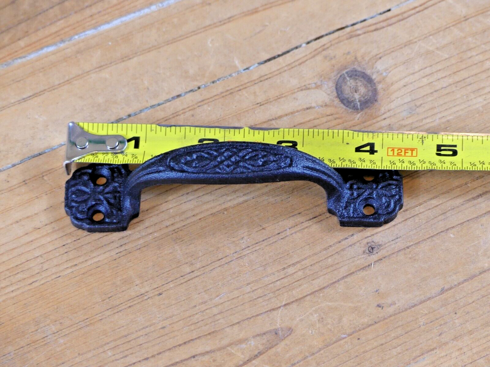 5 Small Drawer Pulls 4 1/4″ Window Antique Vintage Style Rustic Cast Iron BLACK
