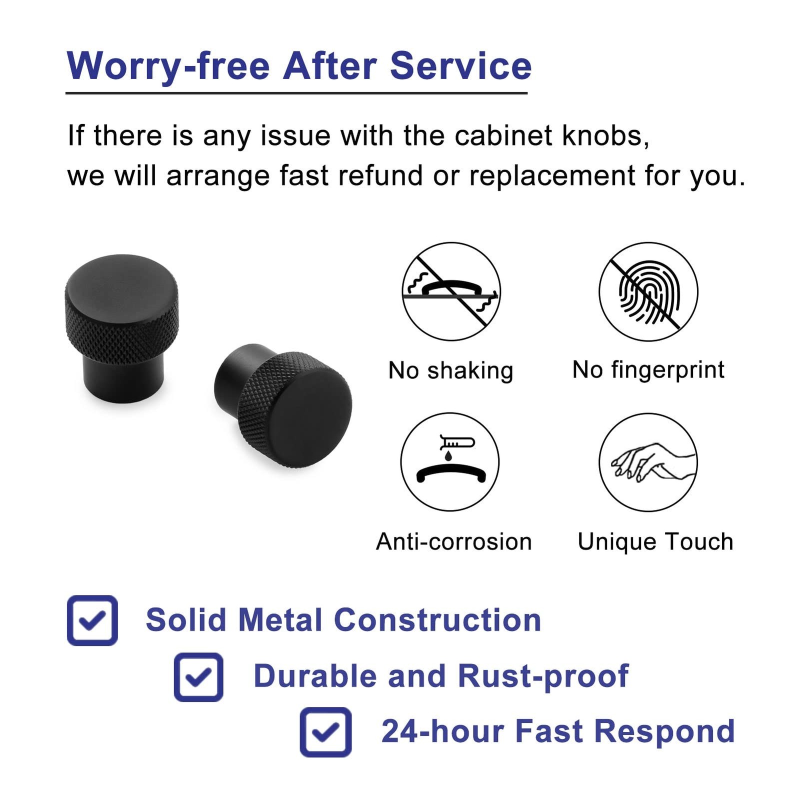 10 Pack 1-1/8 Inch, Knurled Matte Black Cabinet Knobs Black Drawer Knobs Blac…