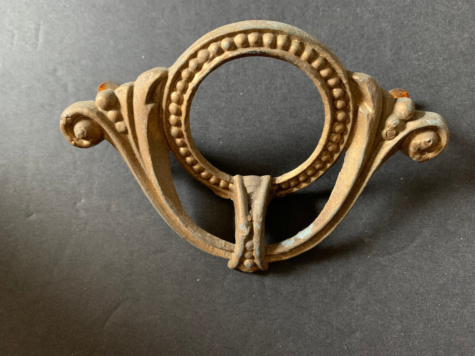 Ornate Antique Circular Brass Metal Drawer Pulls Lot of 4