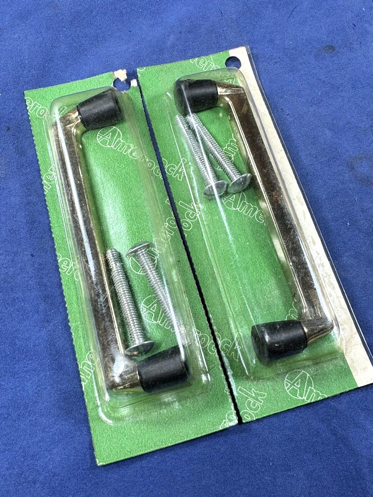 2 NOS C.1957 Mid Century Amerock PULLS, Polished Brass Plate, Original Package!