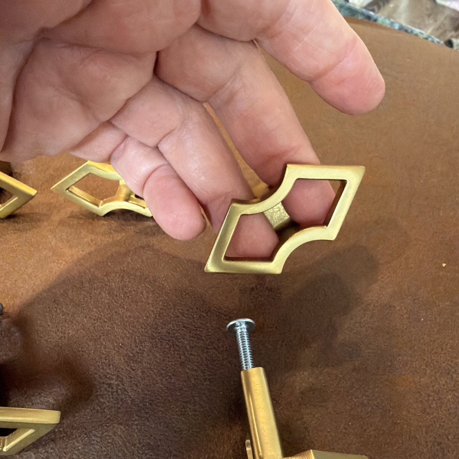 Vintage Set of 6 Solid Brass Geometric Cabinet Drawer Pulls MCM