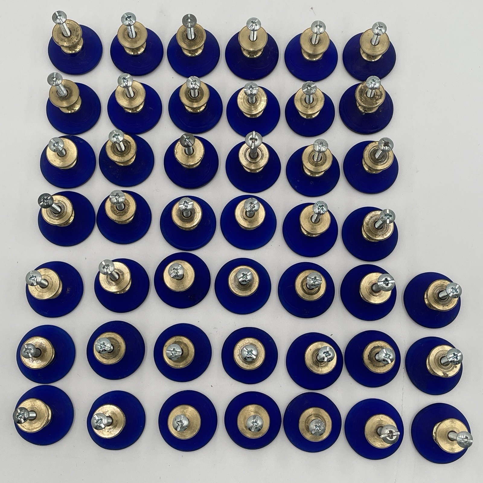 Cobalt Blue Frosted Glass & Brass Deco Cone Knob Drawer Pull 1-3/8 Laurey (45)