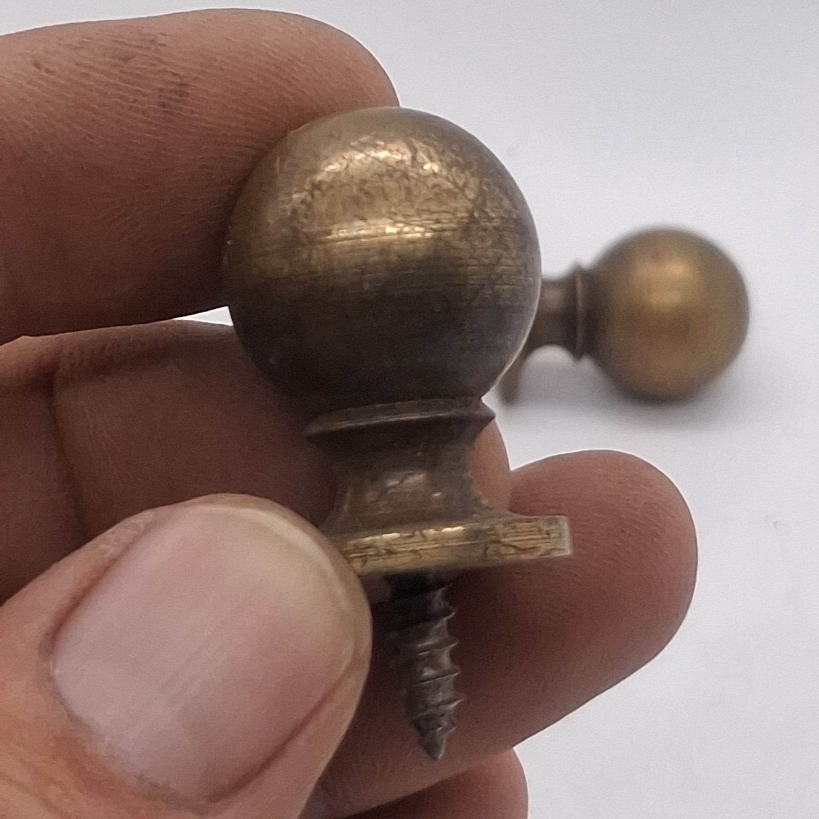 Antique Heavy Brass Round Small Drawer Pull Half Inch Screw In Patina