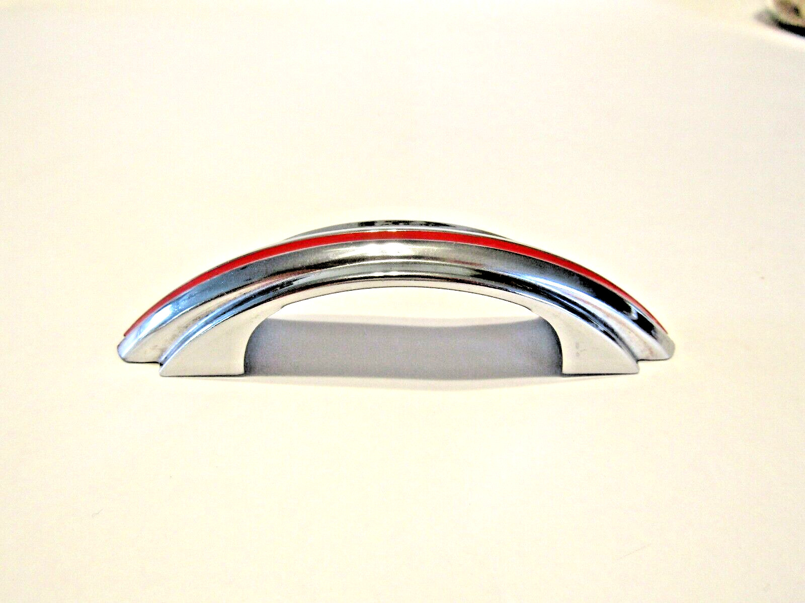 Vintage Chrome Drawer Pulls w Red Line & Stair Stepped Edges Cabinet Door Handle