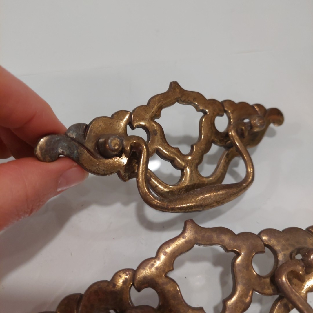 Two Large Vintage Brass Ornate Drop Bail Handle Drawer Pull 5.25″ Wide