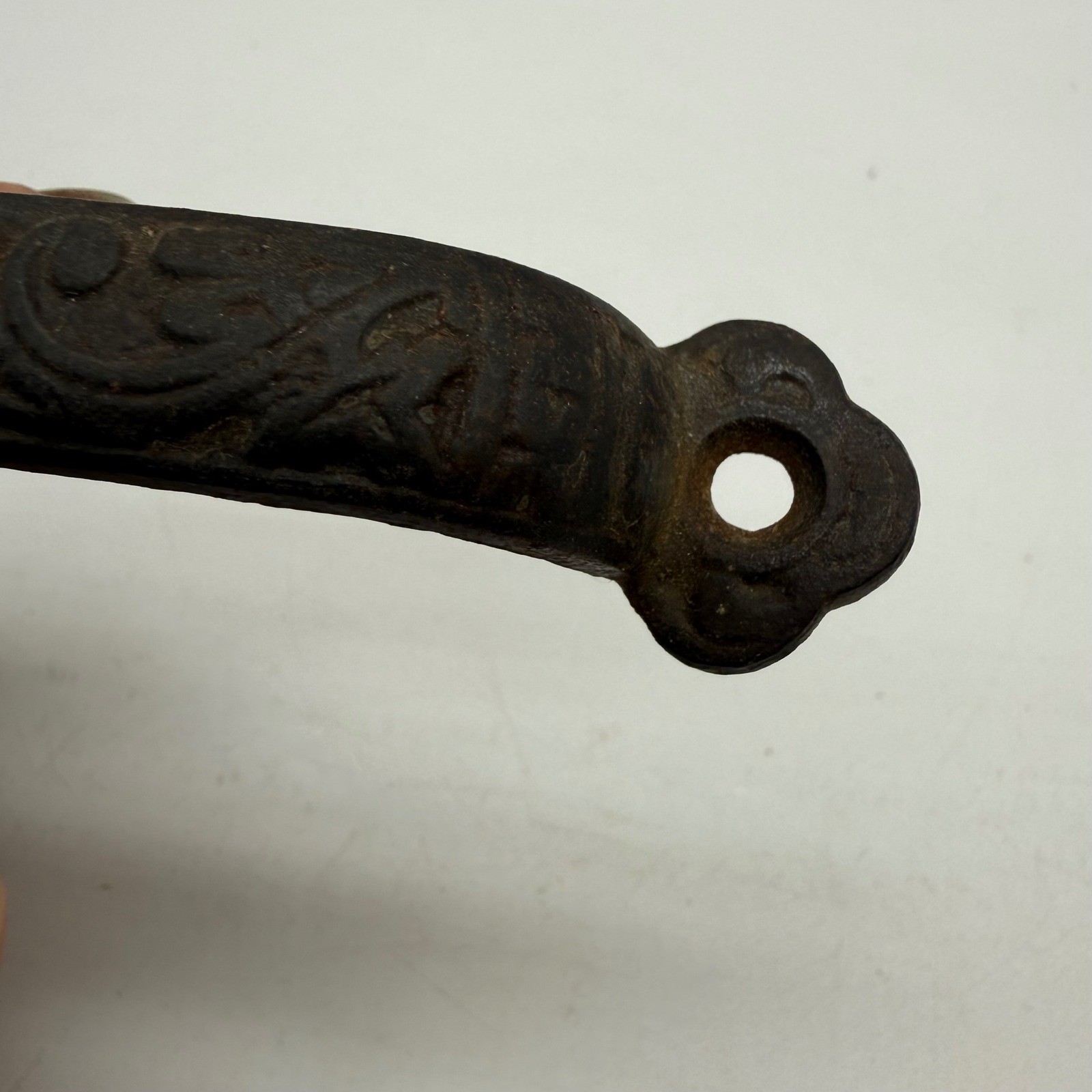 Antique windsor sash pull Cast Iron Ornate Scroll Drawer Handle Rusted Patina 4″