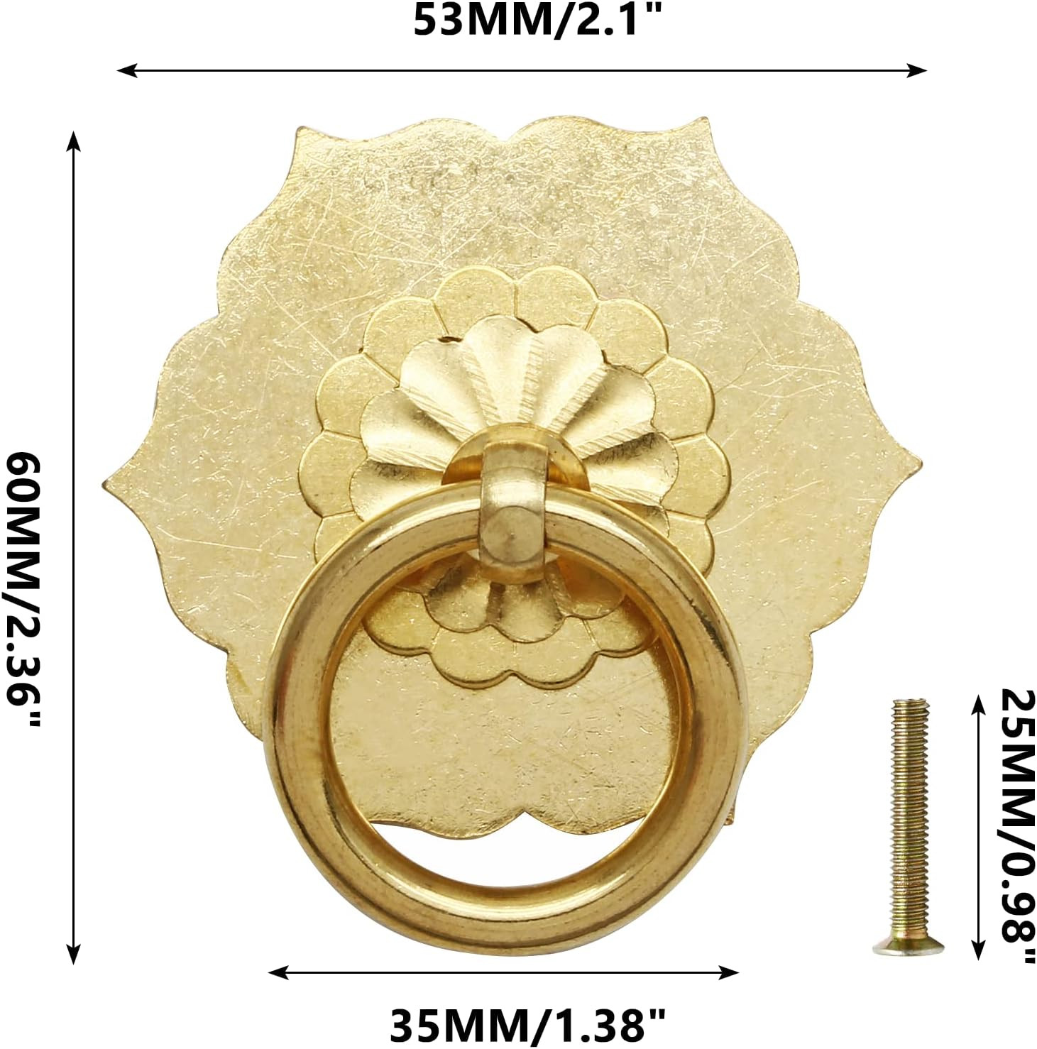 4Pcs Antique Brass Ring Pulls Flower Shape Cabinet Knobs Drawer Pulls With Screw