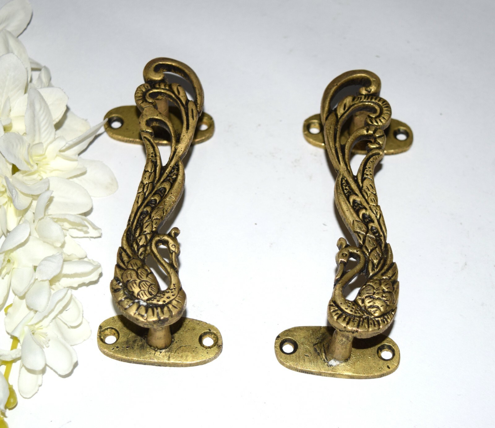 Peacock Design Handle Pair Brass Door Pull Bird Style Door Accessories GTX