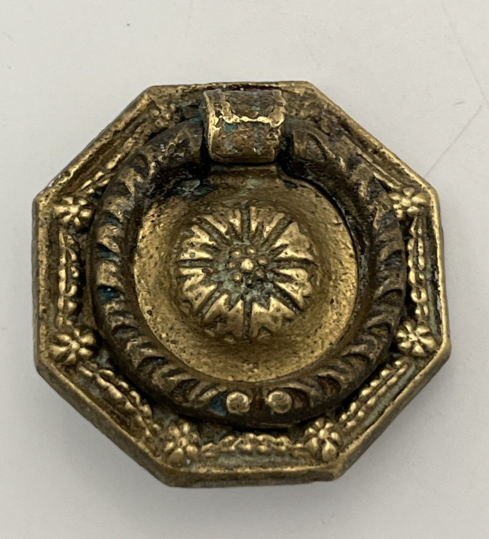 2 Brass Metal Drawer Cabinet Pulls Hardware Ring Salvaged Single Hole