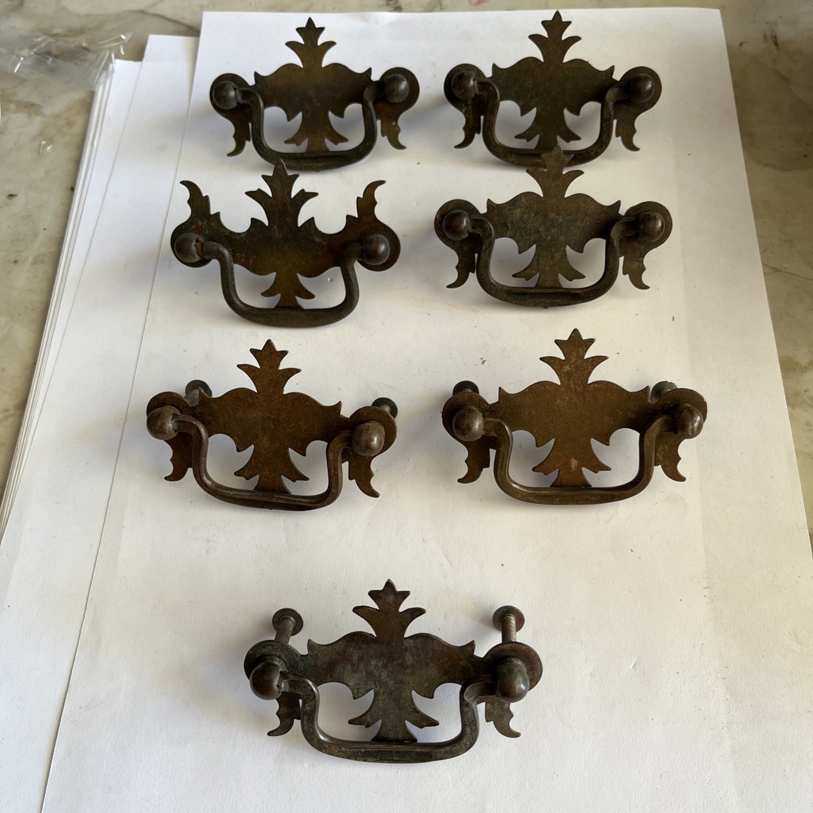 7-Vintage Batwing Chippendale Bat Wing Metal Drop Bail Pull Handles Free Ship US