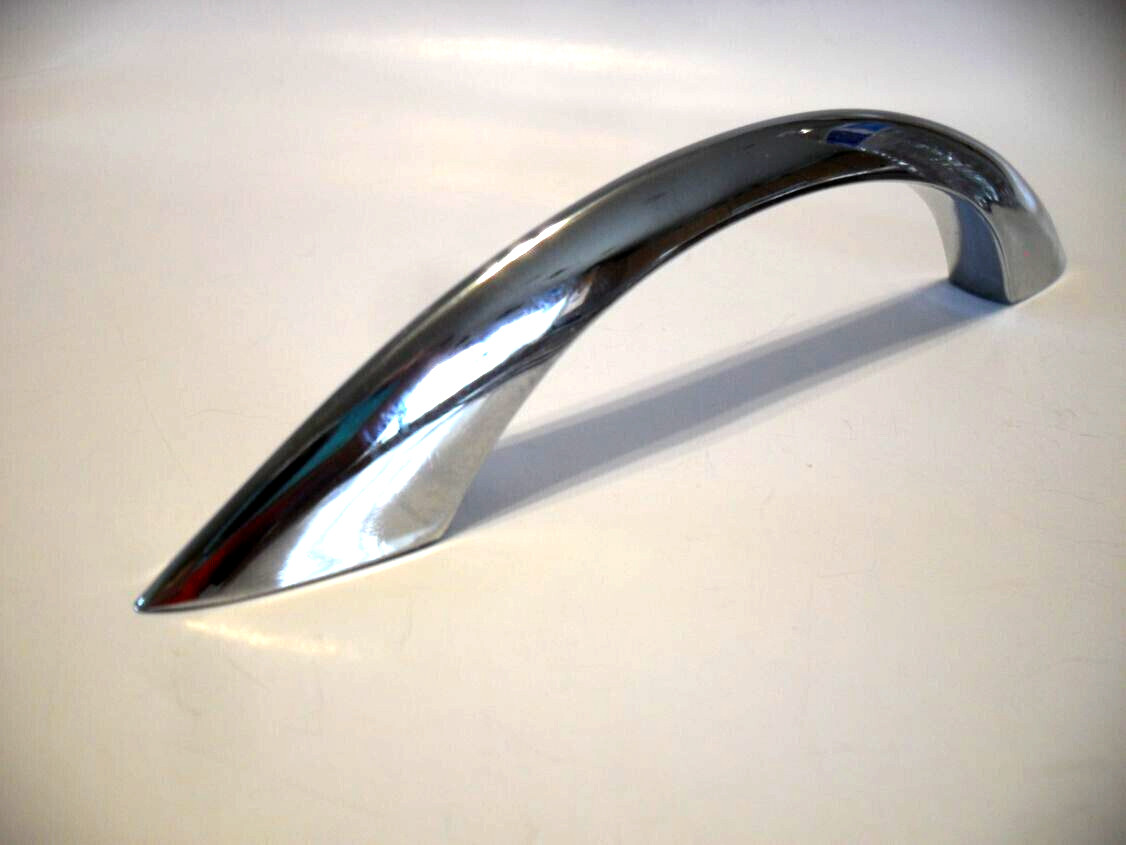 Vintage Nos Long Sleek Heavy Chrome Drawer Pull Cabinet Handle Peaked Face