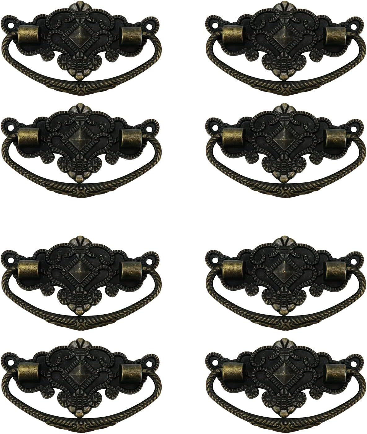 8Pcs Vintage Antique Cabinet Bail Pull Handle Drop Ring Pulls 2.5″ Holes Bronze