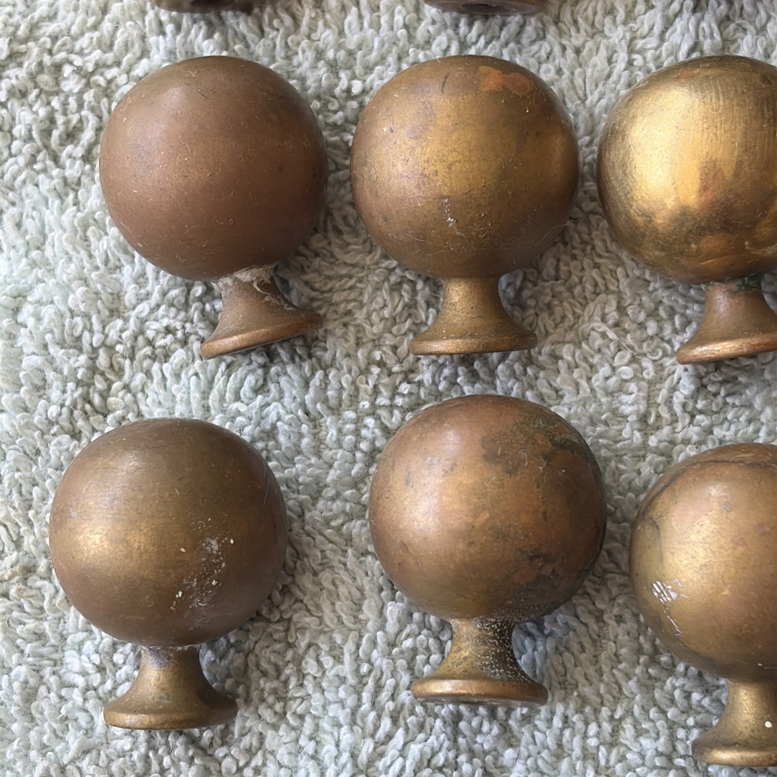 44 Brass Drawer One Inch Pulls, Round Cannon Ball Style Nice Patina!