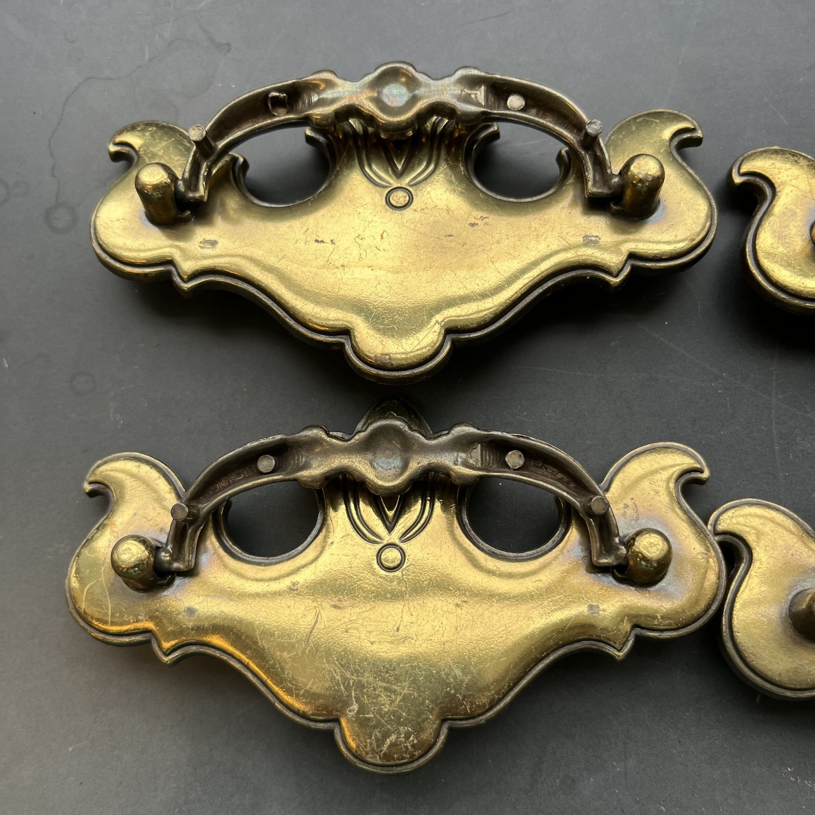 Set of 4 Vintage Brass Chippendale Batwing Drawer Pulls Bail Handles with Screws