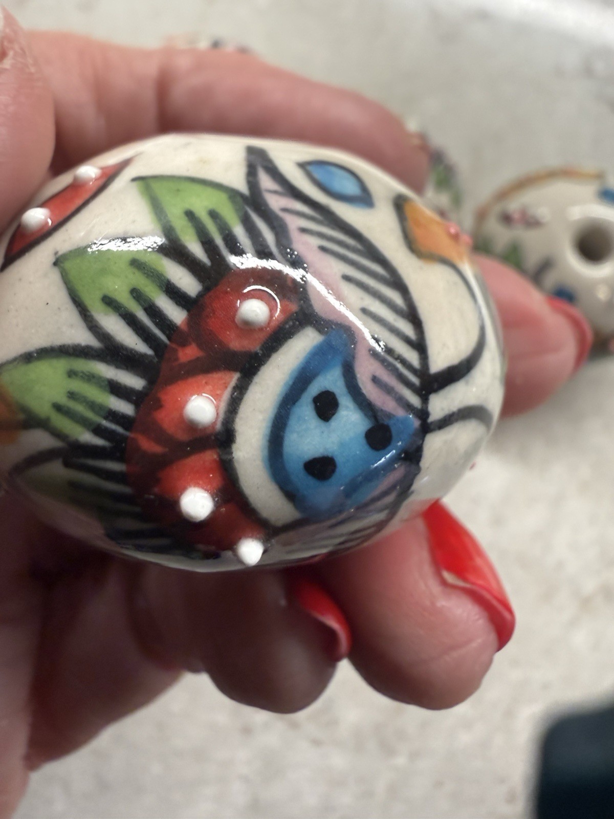 6 Round Ceramic Hand Painted Floral Theme Drawer Pulls Without Hardware READ