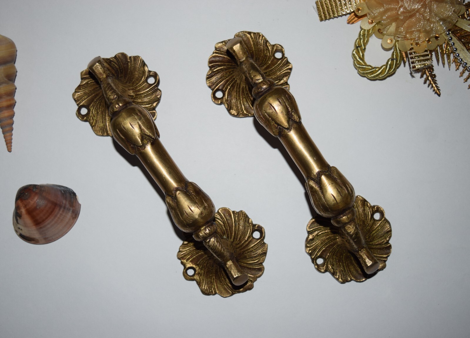 7” Inch Leaf Door Handles Brass Floral Door Furnishing Window Drawer Pull HK474