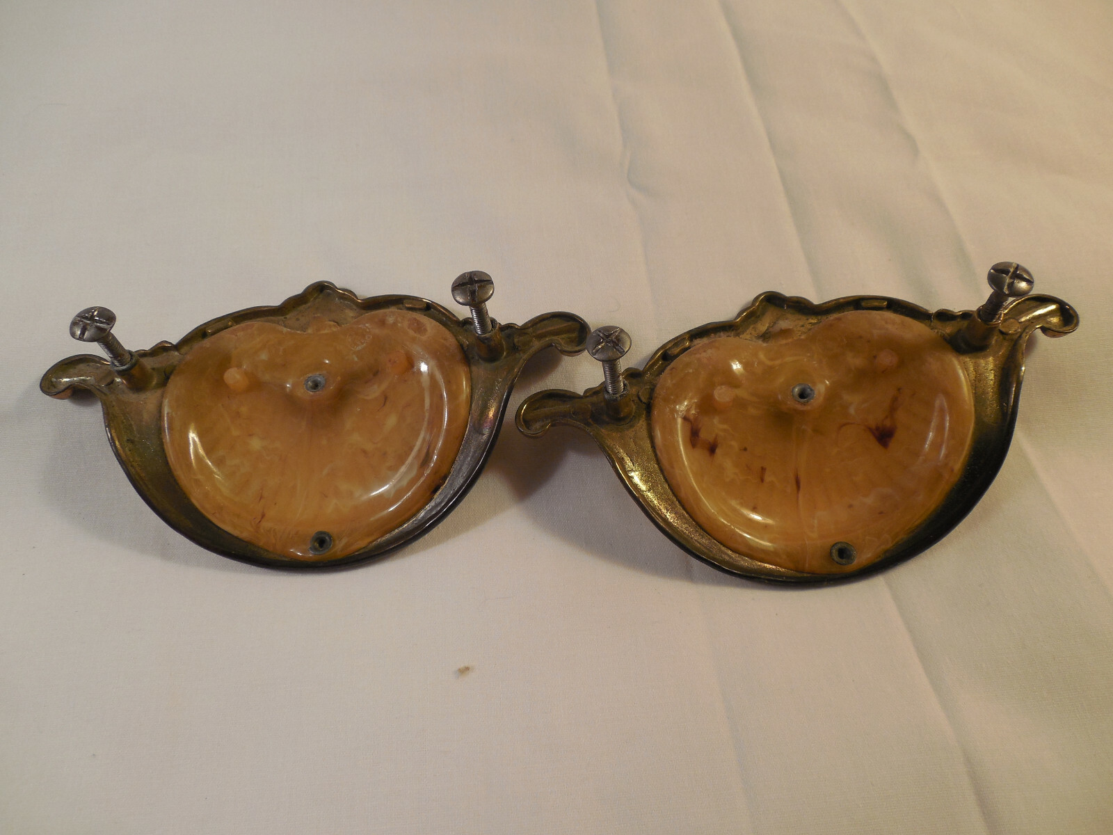 Antique Keeler waterfall dresser handles pulls bakelite shell design 2pc (IN2)