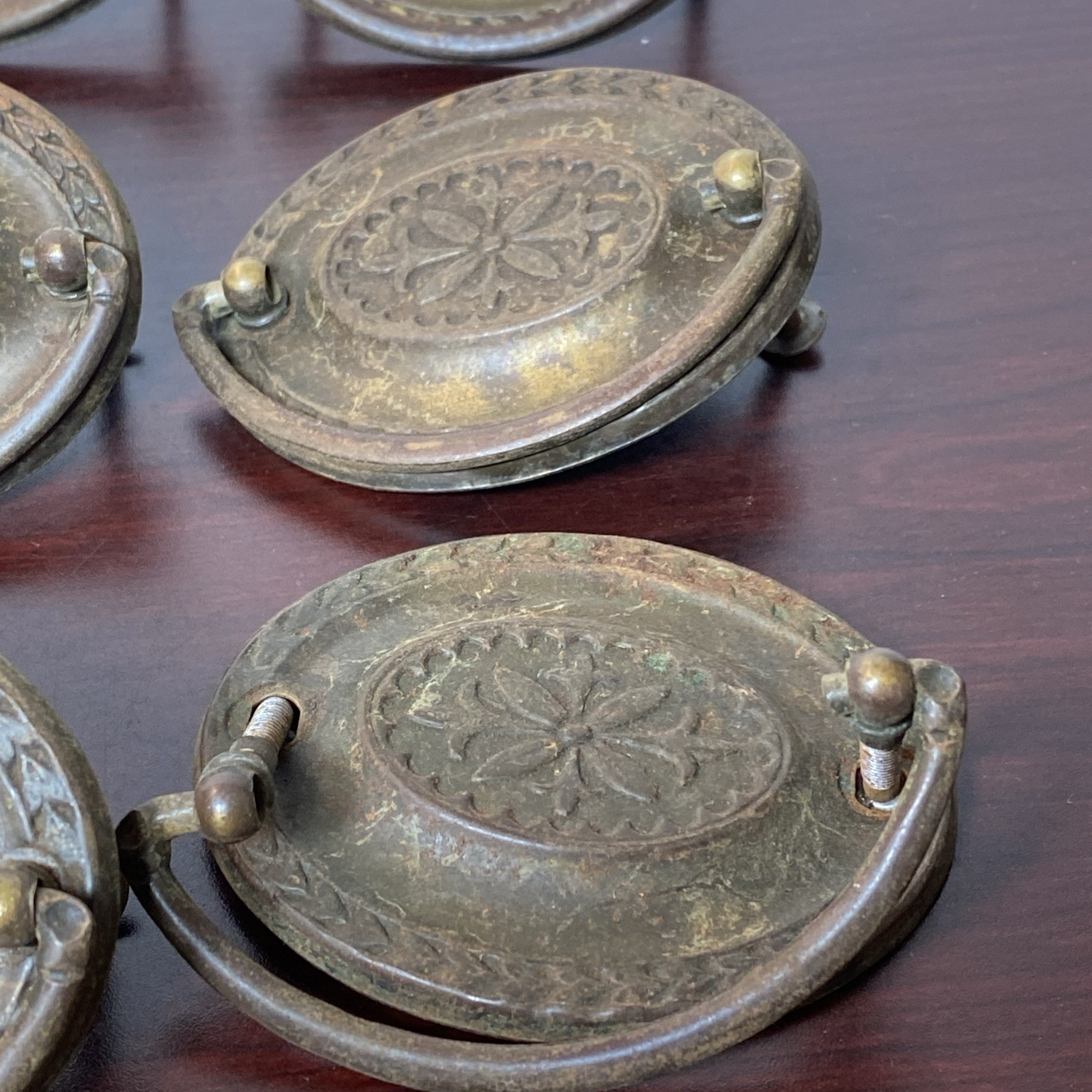 2.5” Hepplewhite Drop Bail Oval Antique Brass Plated 12 Vtg drawer Pulls handles