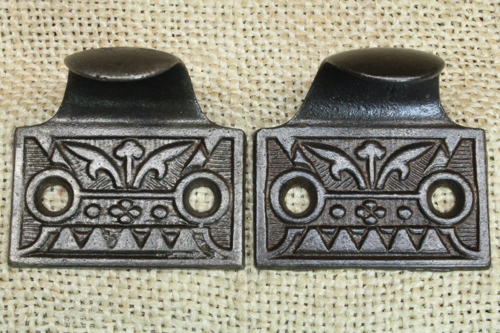 2 Old Window Sash Lifts Pulls Restored Iron Eastlake Geometric Flower Floral
