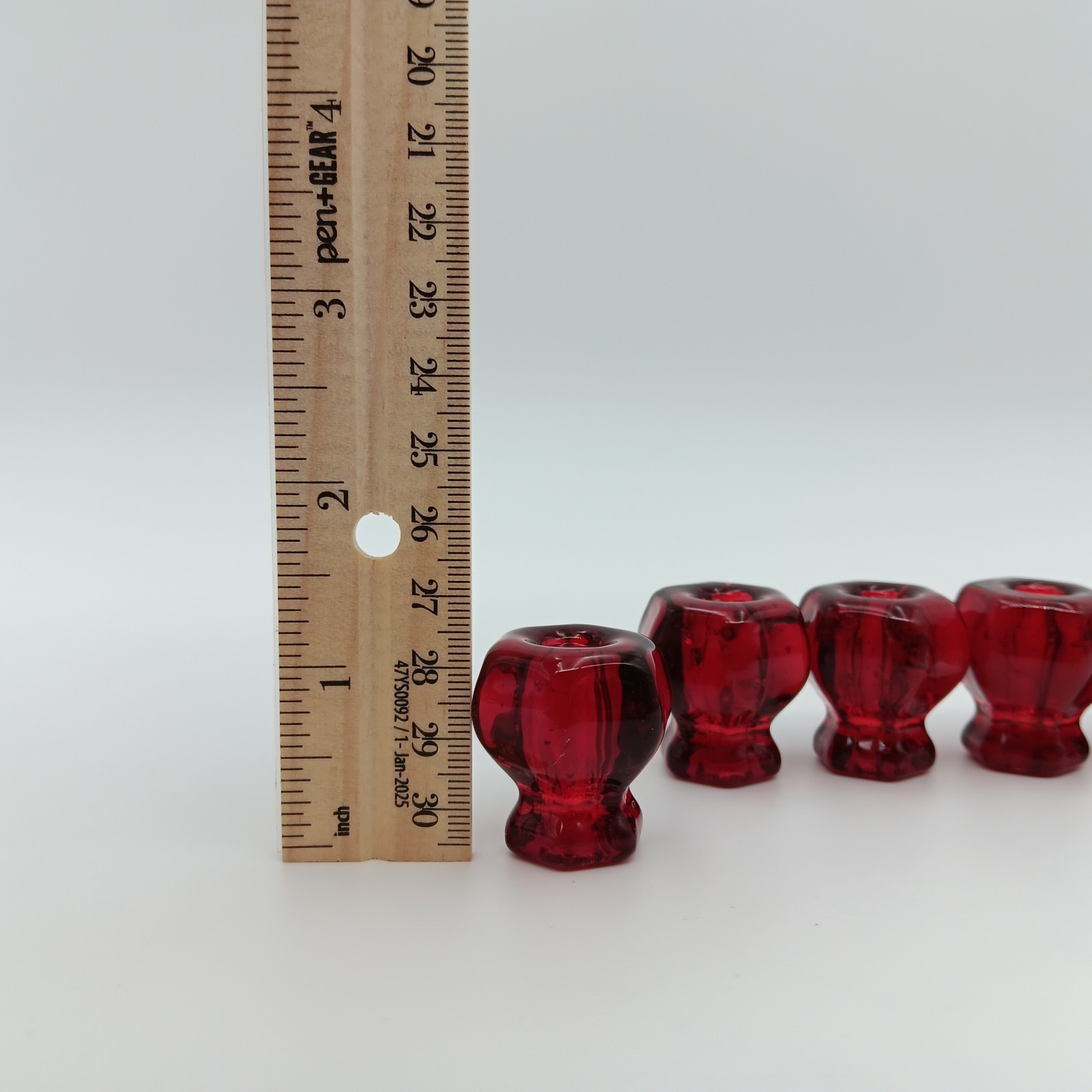 Set Of 5 Ruby Red Glass Drawer Pulls Cabinet Knobs Handles 1″ Wide Vintage Style