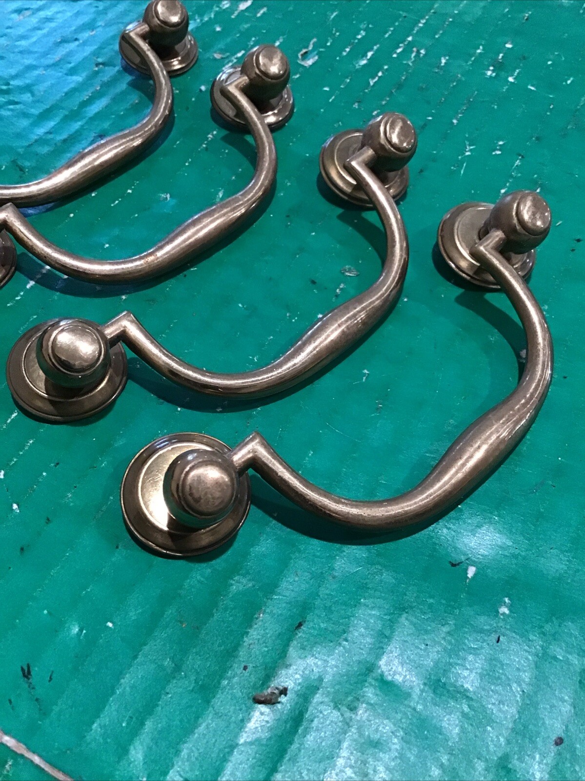 (4) Vintage KBC N-17070 drawer pull Fixed Drop Bail Brass Keeler / Backplate