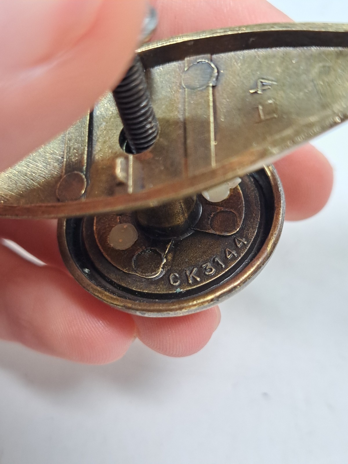 Set Of 2 Vintage Brass DRAWER PULL Knobs With Back Plates Canada Beige Center