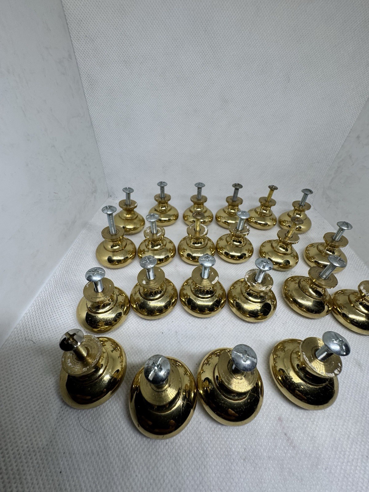 22 -matching vintage solid brass round drawer cabinet knobs pulls 1”x1”