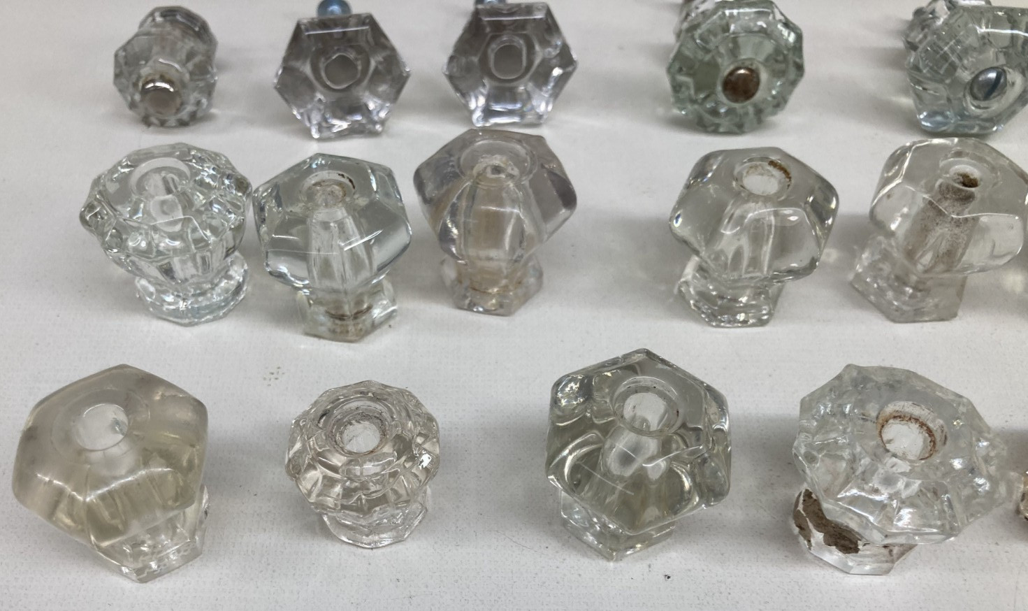 Vintage Lot 45 Salvage Glass Drawer Knobs Pulls Mixed Sizes, Shapes and Colors