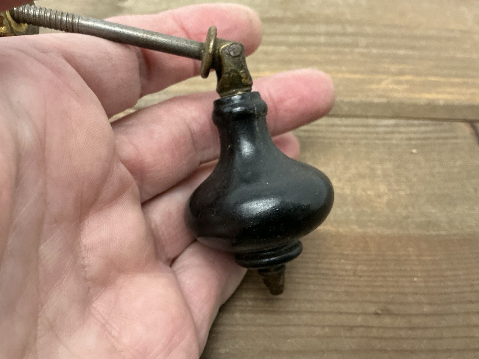 2 Antique Drop Drawer Pulls, Parts Brass Black Wood Teardrop Victorian/Edwardian