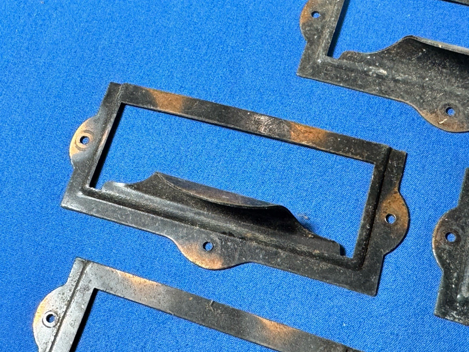 Vintage Japanned Drawer Pulls & Label Holder Plate Library , Apothecary Cabinet