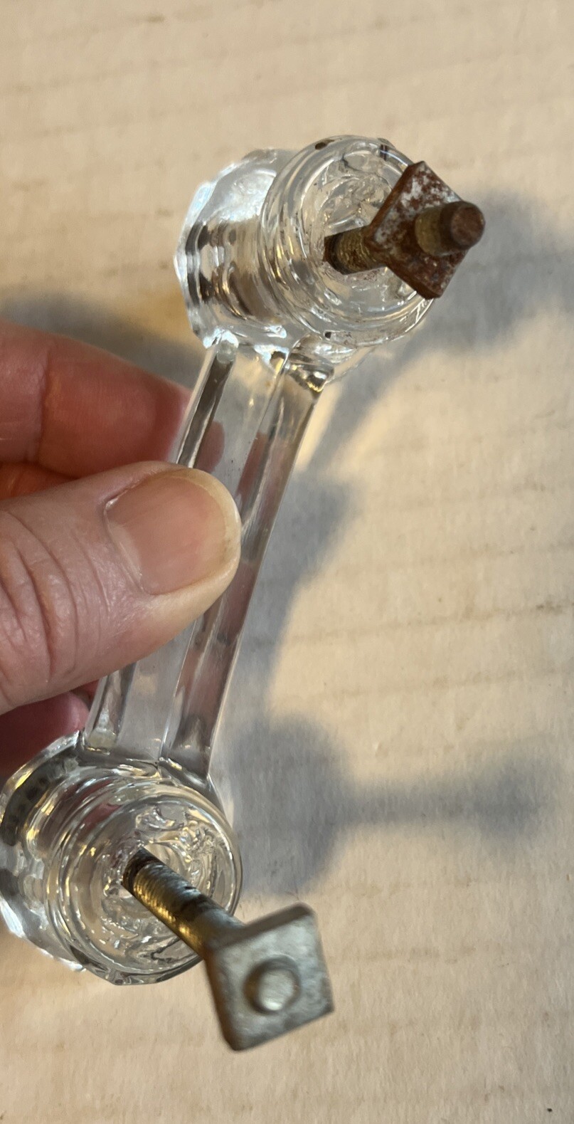 Antique Clear Glass Drawer or Cabinet Handle Pull 4.25″ Handle 3″ Holes Hardware
