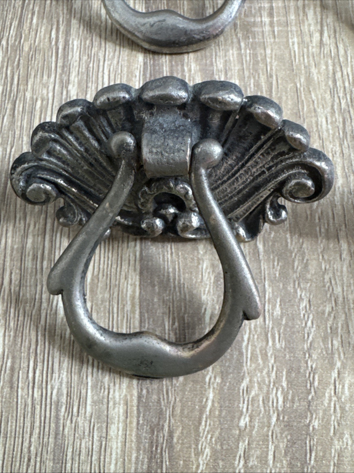 (6) Nickel / Brass Antique Hardware Drawer Pull Victorian Brass Drop Ring Set