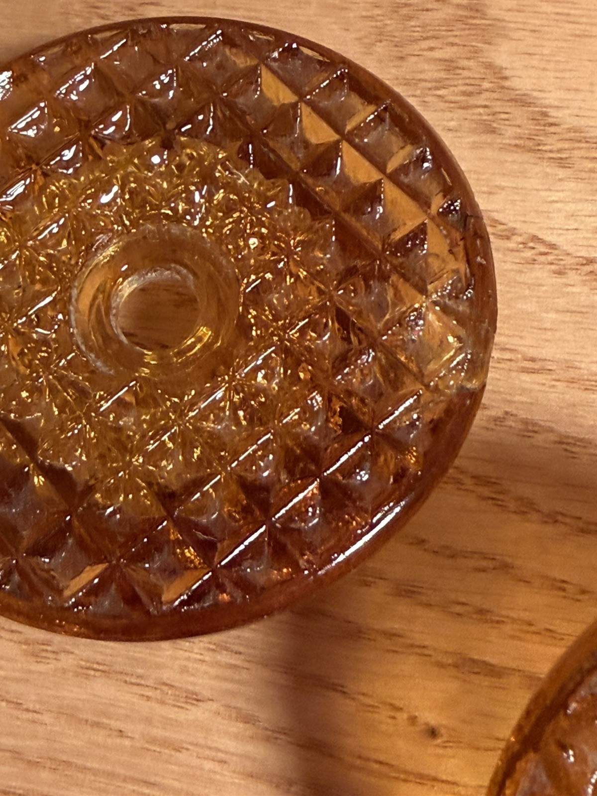 Art Deco Amber Glass Waffle Textured Large Drawer Pulls Set of 6