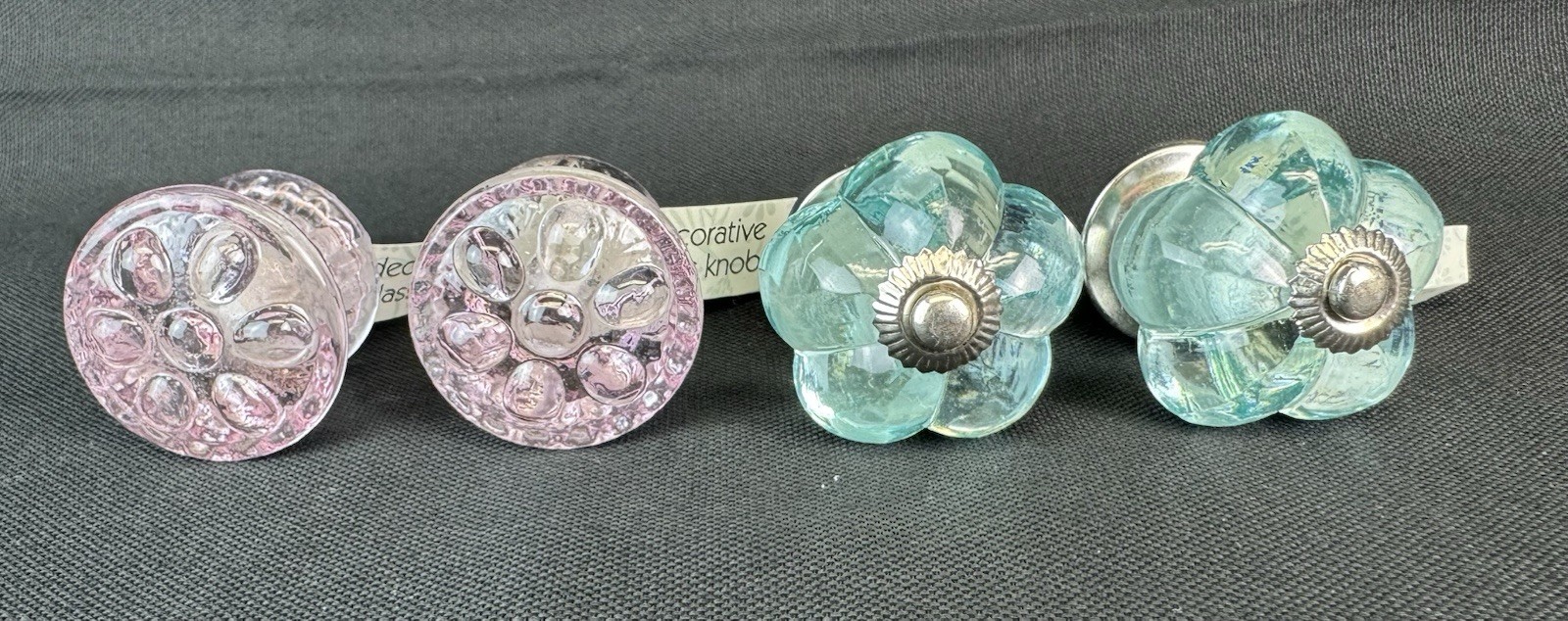 NWT Glass Drawer Pulls Clear Light Pink & Blue Dresser Kitchen Lot Of 4