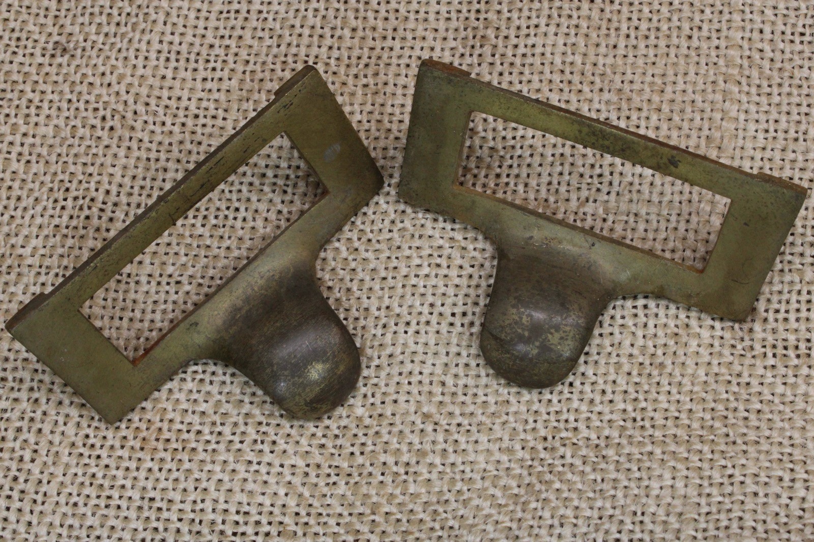 2 File Drawer Pulls Brass Handles Finger Tip Index Card Catalog Holder Vintage
