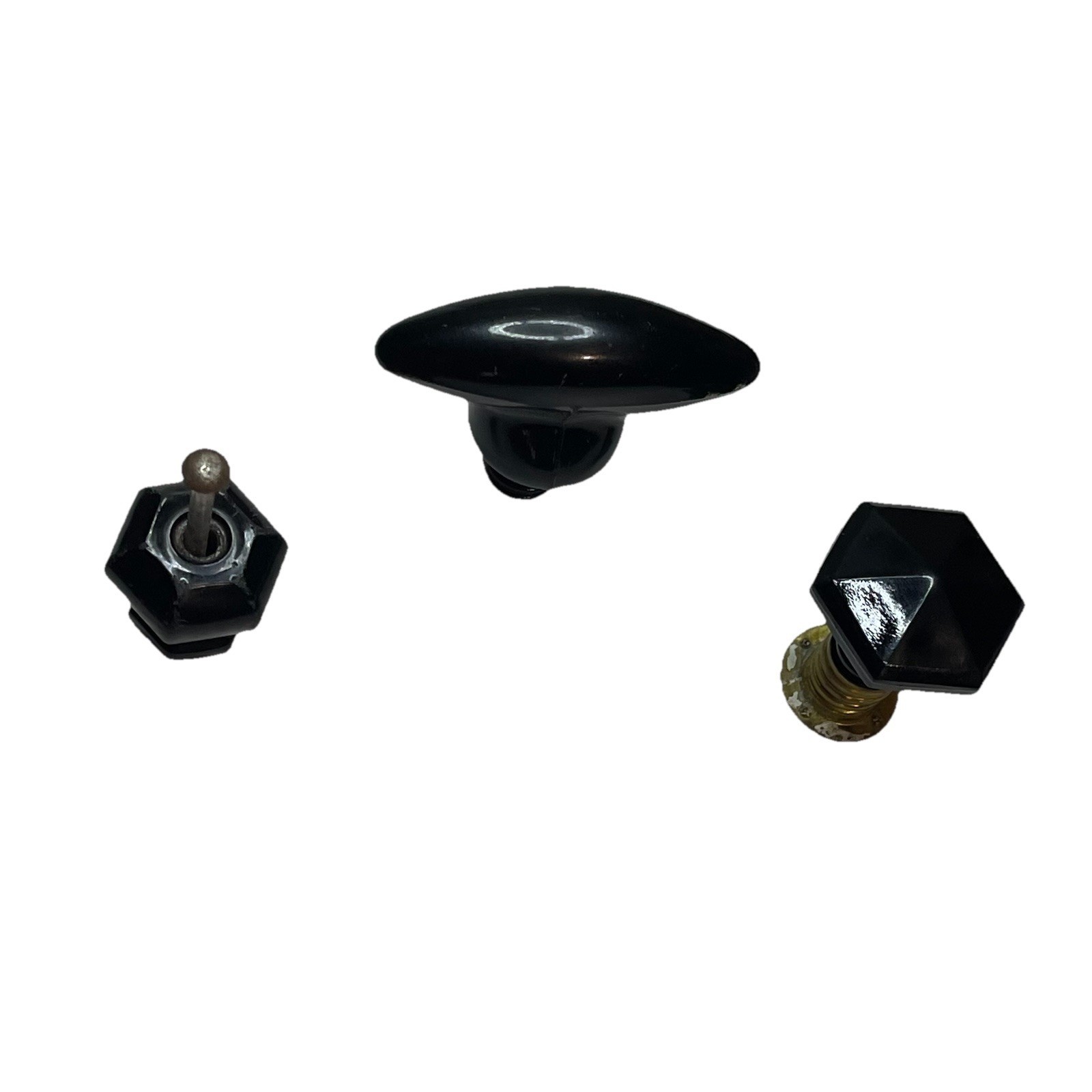 Vintage Black Glass Drawer Cabinet Knobs Pulls Mixed Styles Art Deco Lot of 3