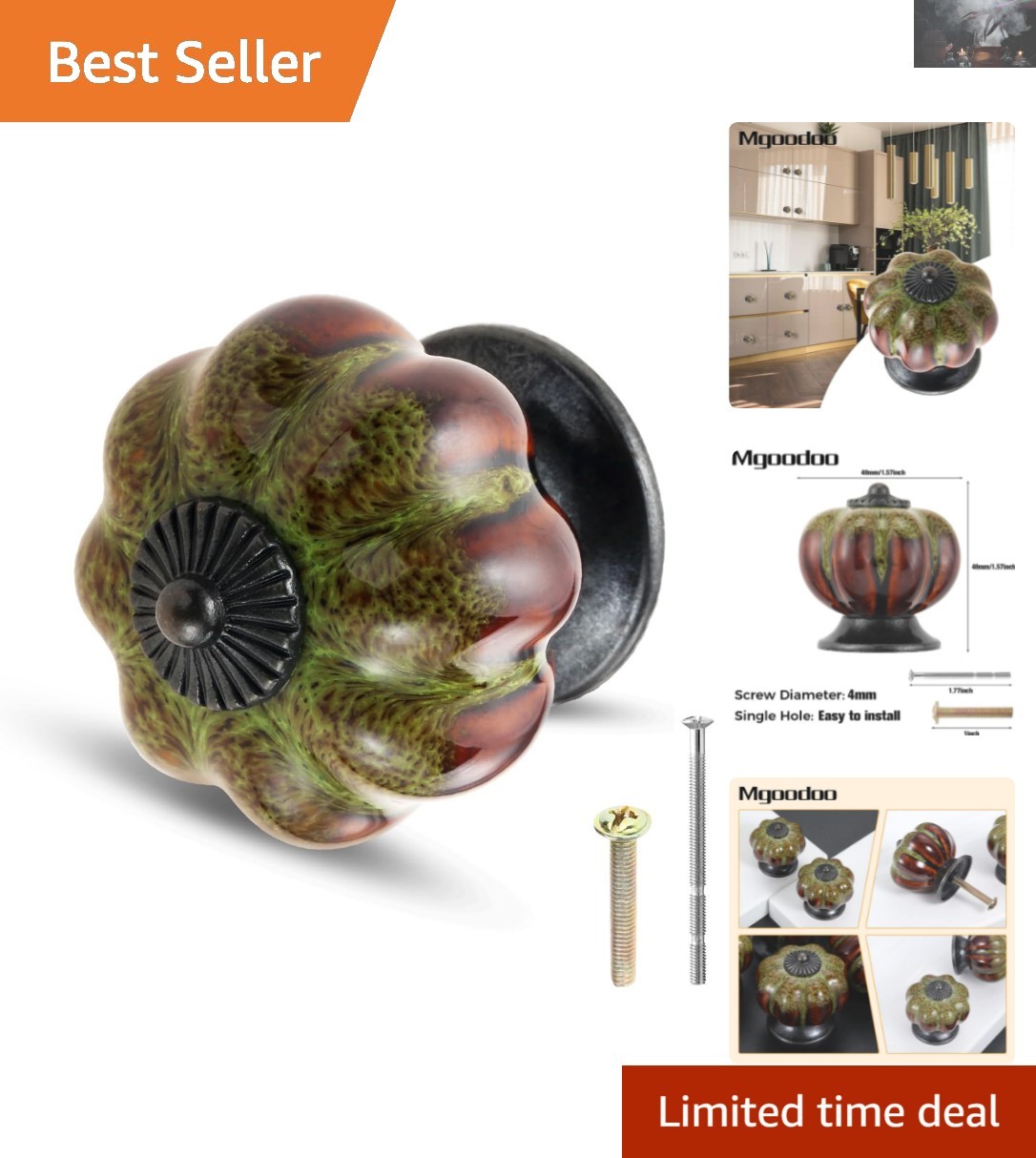 Rustic Green Pumpkin-Shaped Drawer Knobs – Handmade Ceramic Cabinet Pulls