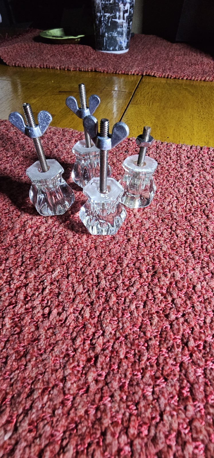 Set of 4 Vintage Hexagonal Clear Glass Cabinet Knobs Drawer Pulls Art Deco