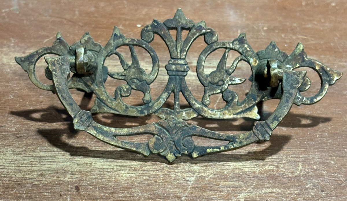 Vintage Antique Ornate Fancy Drop Bail Drawer Pull. 3 inch CTC