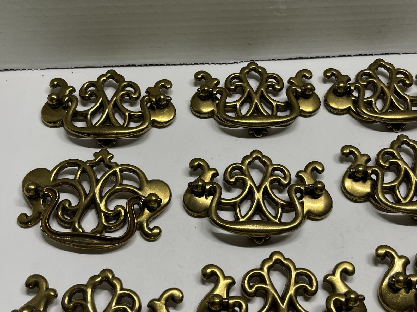 Vintage Lot (11) NOS KBC Brass Plated Chippendale/Batwing Style Drop Bail Pulls
